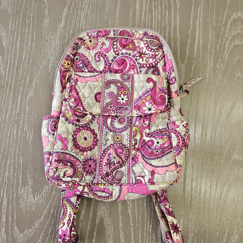 Vera Bradley Quilted Medium Backpack In The Paisley Meets Plaid Pattern EUC